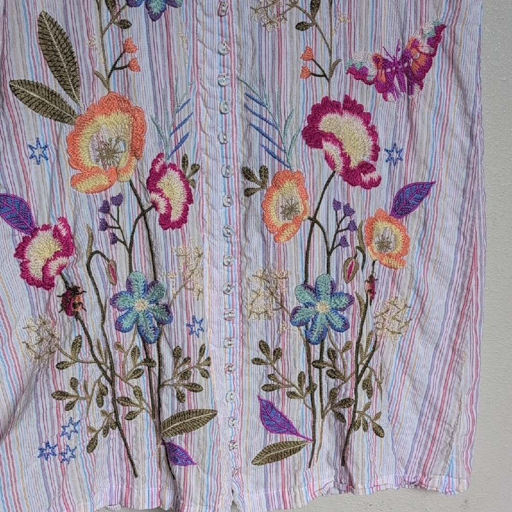 Johnny Was Nila Easy Breezy tunic in Stripe Floral Embroidered Mini Dress - Picture 7 of 11